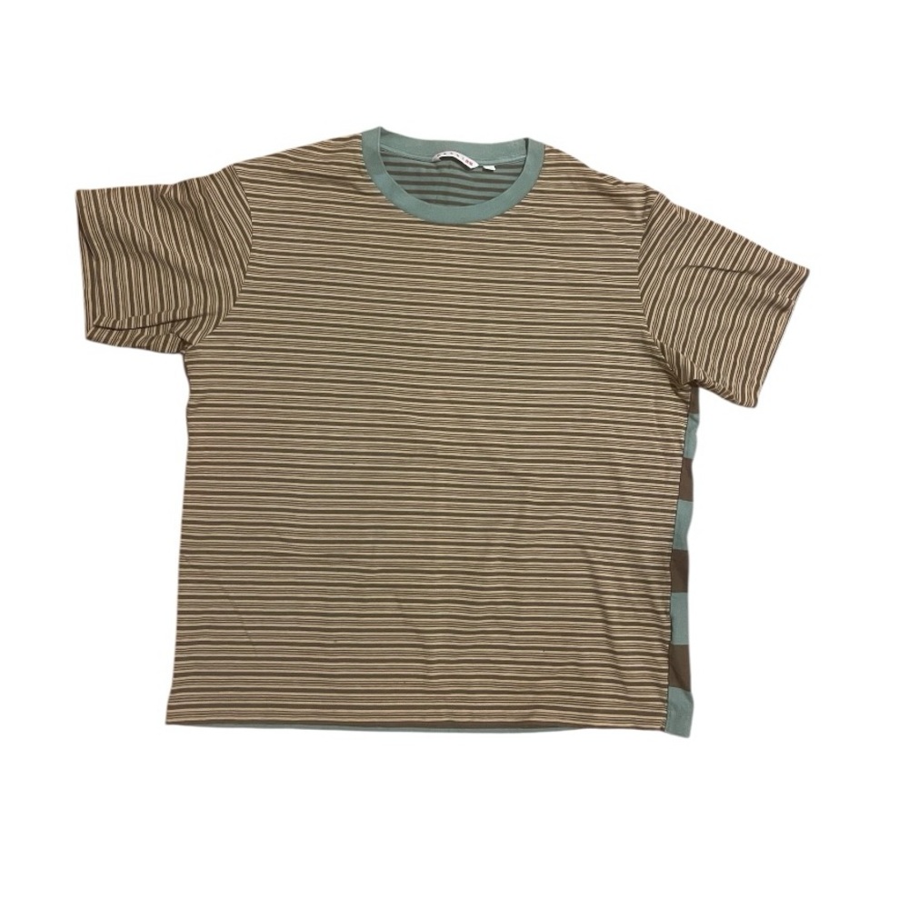 Uniqlo X Marni Brown Green Striped Short Sleeve Men Tee Sz L